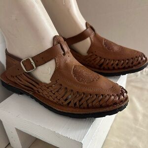 Mexican Brown Leather Woven Sandals